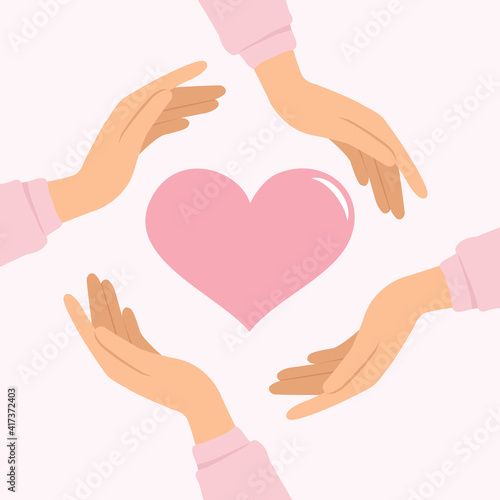 Hands take care and protection heart for love, hand hold heart concept, power of people for save people.