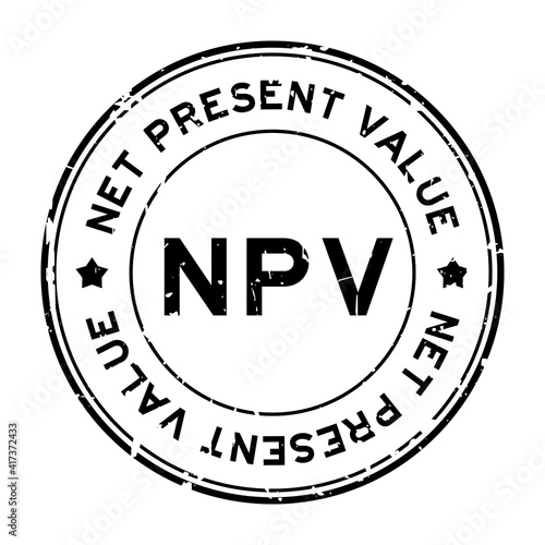 Grunge black NPV net present value word round rubber seal stamp on white background