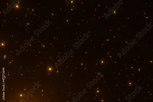 abstract glowing Gold glitter dust particles background 3D rendering