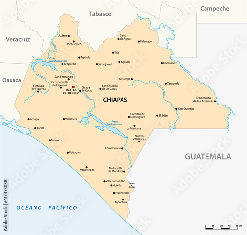 vector map of the Mexican state of Chiapas