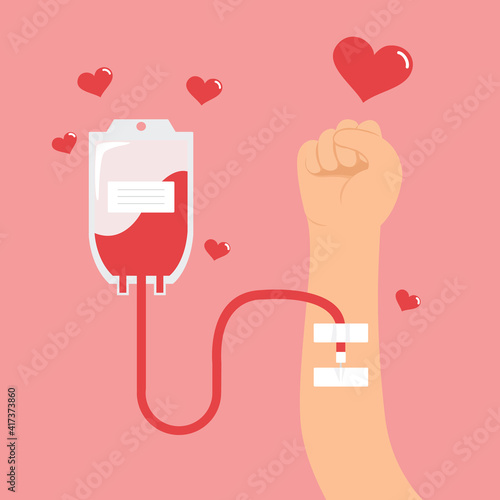 Blood donation,  Giving blood for save the life, blood bag and heart concept.