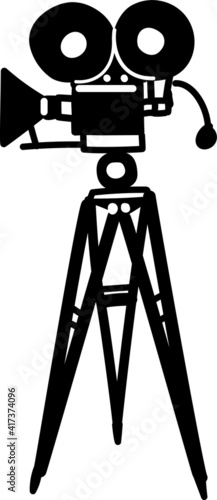 レトロな映写機のシルエットのイラスト