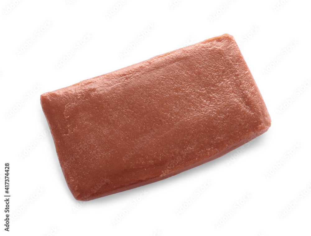 Delicious fresh quince paste isolated on white, top view Delicious fresh quince paste isolated on white, top view