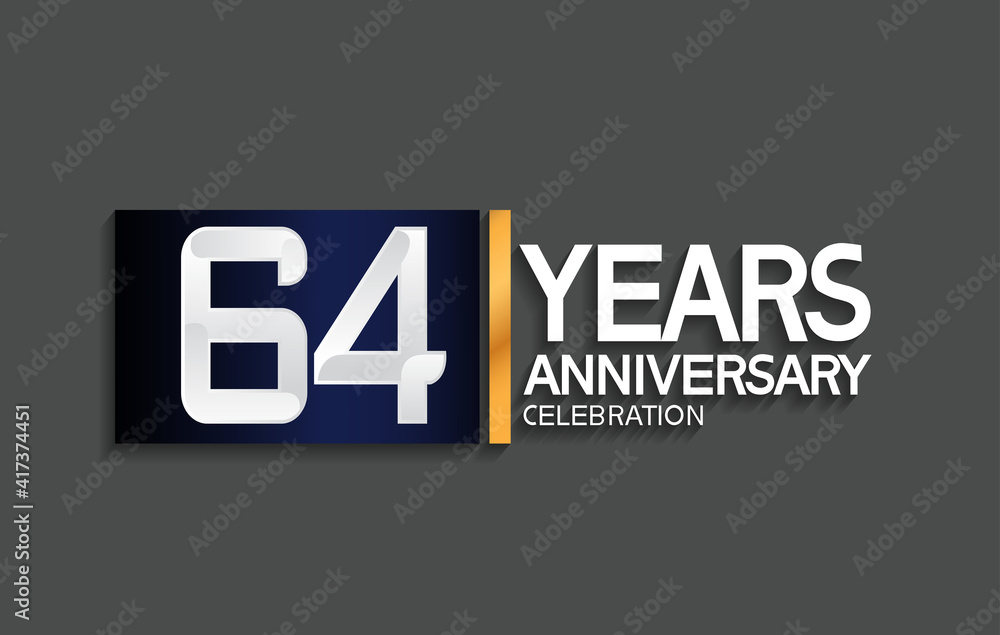 64 years anniversary logotype with blue and silver color with golden line for celebration moment