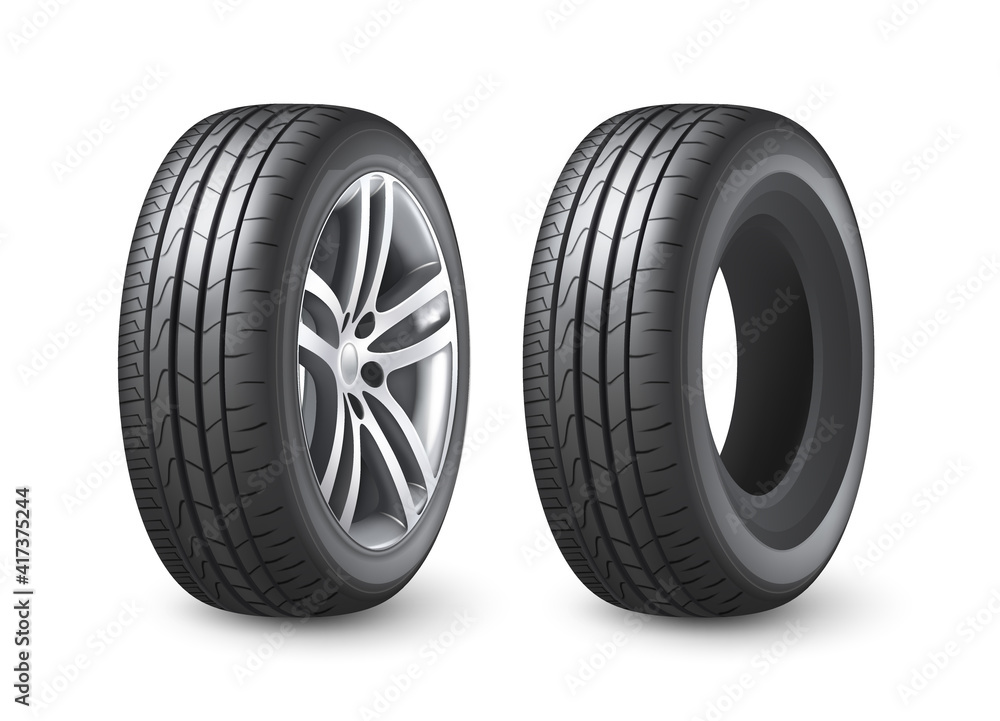 Realistic shining disk car wheel tyre isolated on white background vector illustration Realistic shining disk car wheel tyre isolated on white background vector illustration