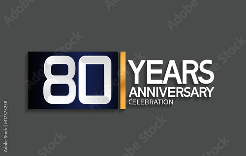 80 years anniversary logotype with blue and silver color with golden line for celebration moment