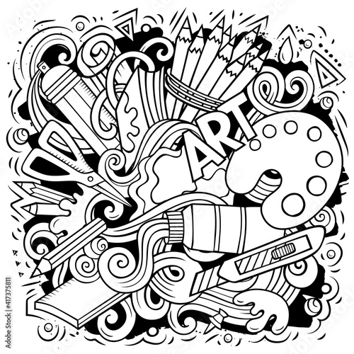 Artist cartoon doodle illustration. Funny Art design.