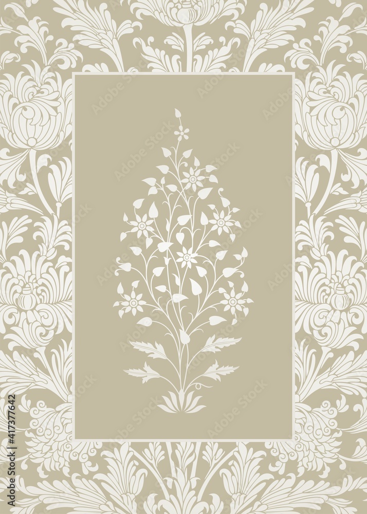 wedding card design, paisley floral pattern , India	