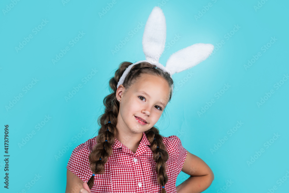 happy teen girl wear bunny ears. happy easter. childhood happiness. child in rabbit costume. happy teen girl wear bunny ears. happy easter. childhood happiness. child in rabbit costume.