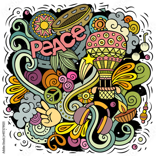 Hippie hand drawn vector doodles illustration