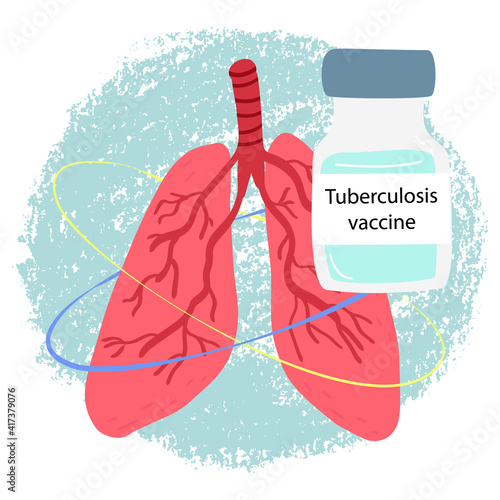 Pneumonia, bronchial infections awareness, prevention Tuberculosis disease concept. Human lungs and and vaccine vial.