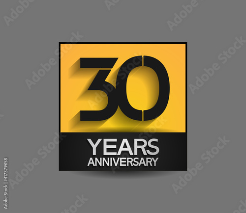 30 years anniversary in square yellow and black color composition for celebration moment