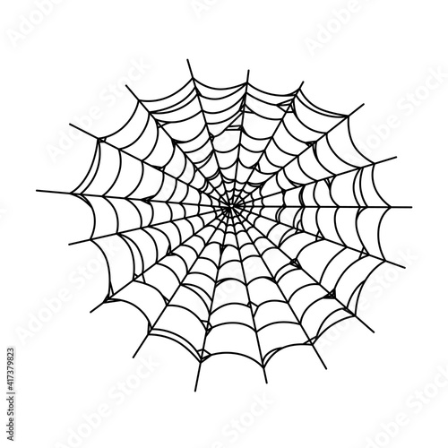 Spider web isolated on wite background. Outline cobweb for horror Halloween party designs. Sketch vector illustration