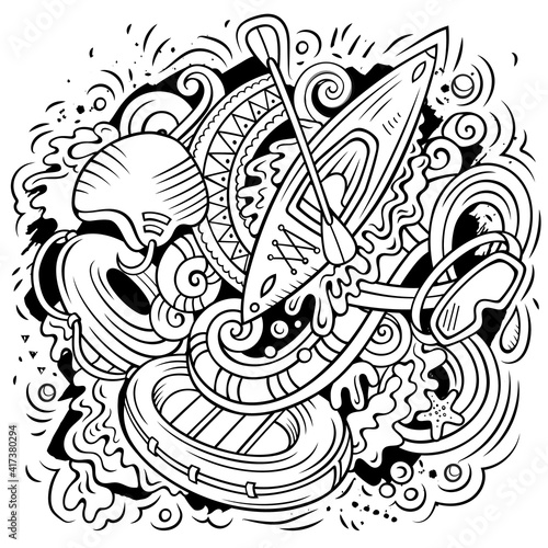 Summer sports cartoon doodle illustration. Funny design.