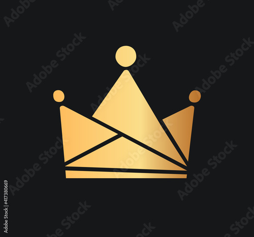 Queens or kings crown vector logo. Isolated golden corona logotype on dark background