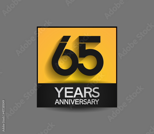 65 years anniversary in square yellow and black color composition for celebration moment