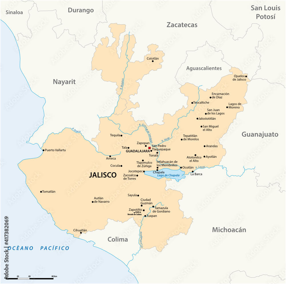 vector map of the Mexican state of Jalisco