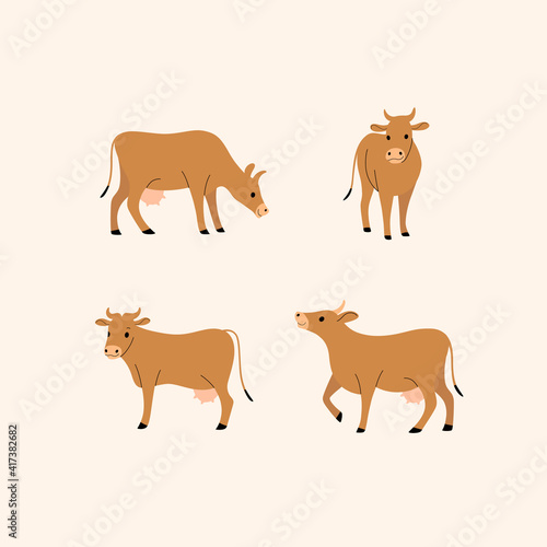 Cartoon cow flat icon. Сute animals set of icons.