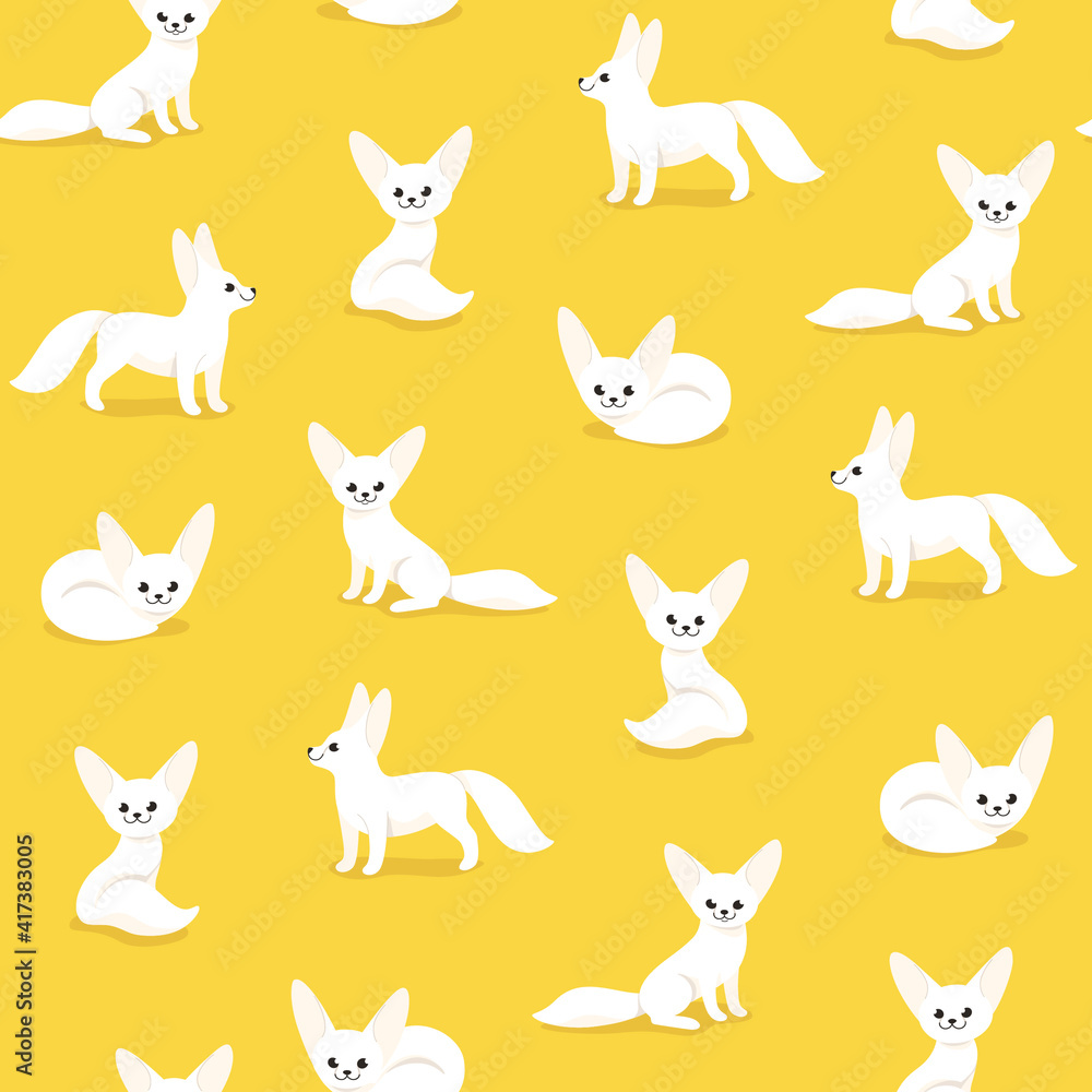 Obraz premium Seamless trendy animal pattern with fennec fox. Flat design print in cartoon style.