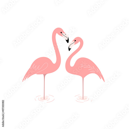Couple of flamingo  loving couple. Decorative greeting card - wedding invitation with bird.