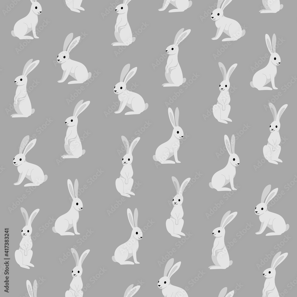 Simple seamless trendy animal pattern with hare. Cartoon illustration.