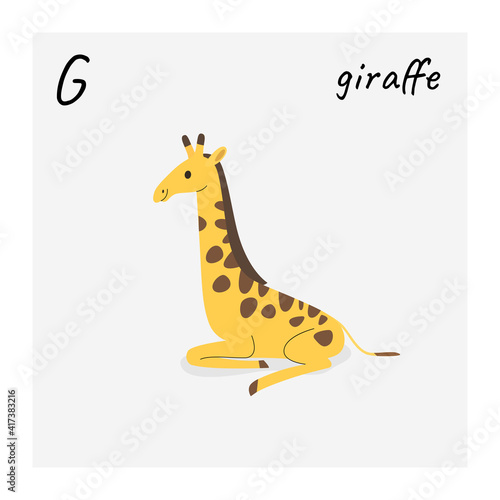 Cute giraffe - cartoon animal character. Illustration in flat style isolated on gray background.