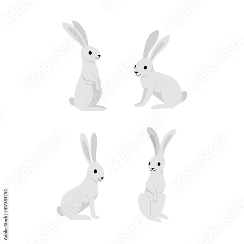 Cartoon hare icon set. Cute animal character in different poses. Illustration for prints, clothing, packaging, stickers. © Lili Kudrili