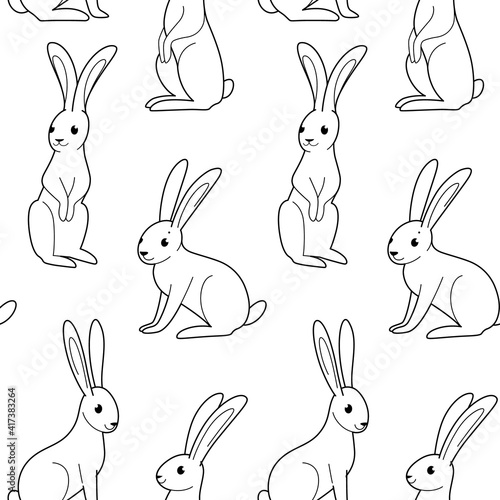 Seamless trendy animal pattern with hare. Flat design print in cartoon style.