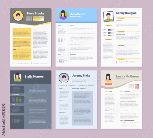 Resume template. Modern clean design layout for corporate managers curriculum vitae garish vector. Illustration resume professional layout, interview page