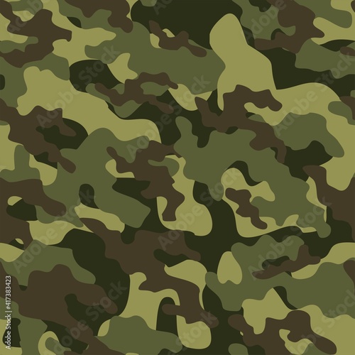 Military camo seamless pattern. Forest background on textile. Stylish new design. Ornament. Vector