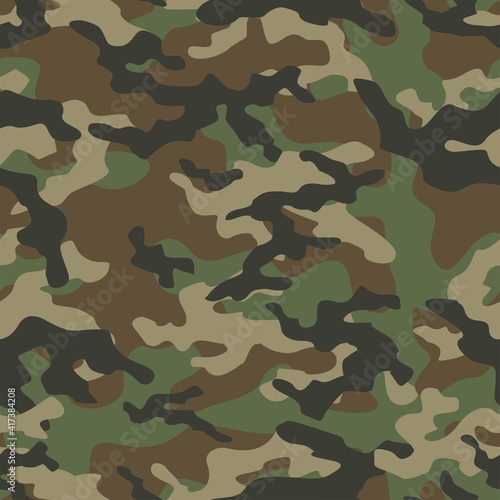 Military camo seamless pattern. Forest background on textile. Stylish new design. Ornament. Vector