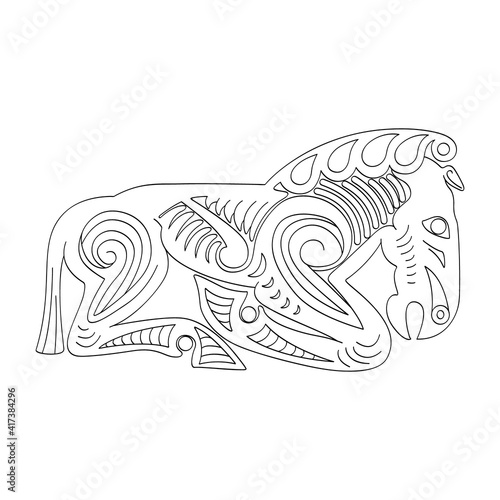 vector monochrome icon with ancient Scythian art. Plaque with animal motifs for your project photo