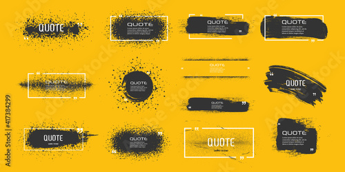 Quote box frame, big set. Quote box icon. Texting quote boxes. Blank Grunge brush background. Vector illustration 