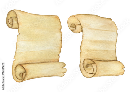 Watercolor Old paper scroll or parchment set.