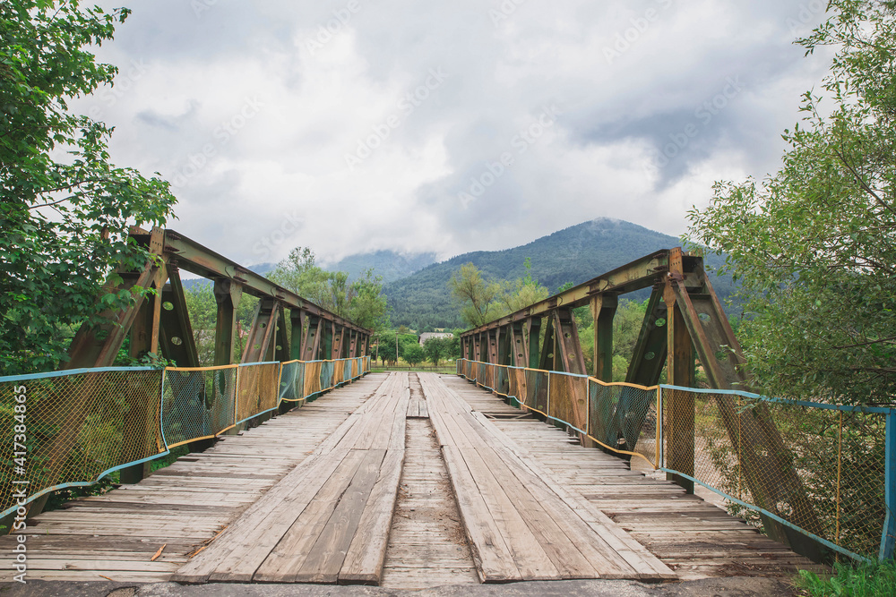 Old bulky bridge in the Carpathians Ukraine