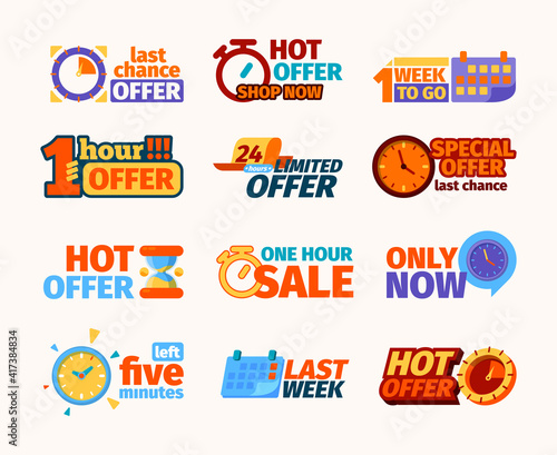 Countdown logo. Weekly or daily promotional counters banners for hot offers or sale timers date garish vector promo business templates collection. Illustration countdown offer, day count or hours