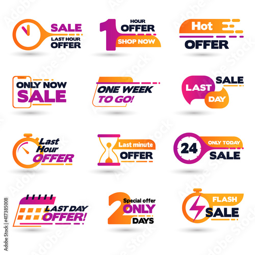 Flat Design Last Hour Sale Labels
