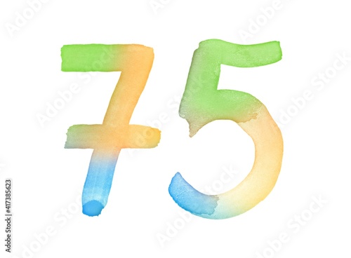 Watercolor numbers, hand-drawn by brush. Multicolor vintage symbol. Template for greetings, design, postcards, decoration. photo