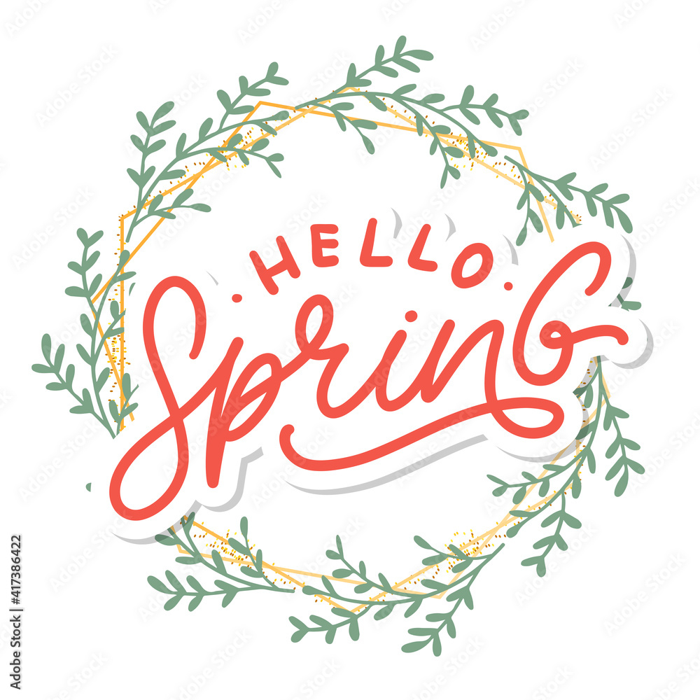 Hello Spring Flowers Text Background Frame lettering slogan Hello Spring Flowers Text Background Frame lettering slogan