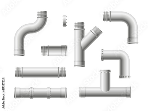 Seamless pipeline pattern. Realistic water and gas engineering plumbing system. Steel metal water, oil, gas pipeline, pipes sewage isolated on transparent background.