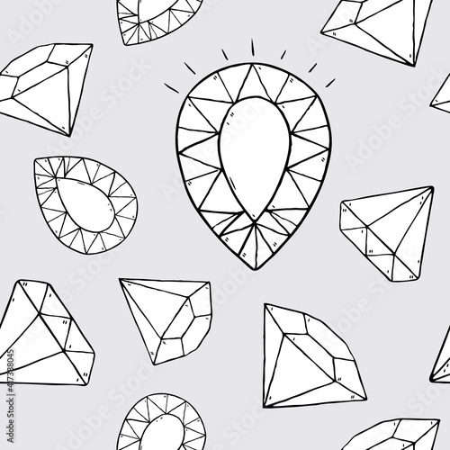 Hand drawn of diamond, vector illustration. Geometric seamless 