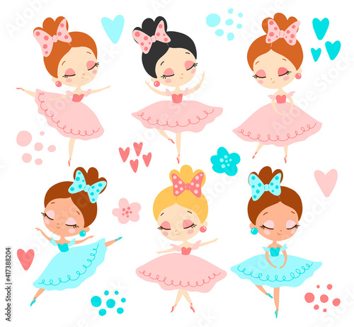 Doodle style flat vector ballerinas set