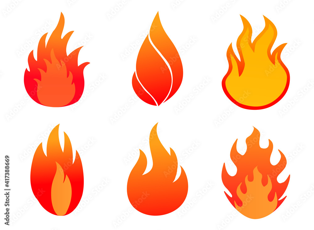 Set of flame or fire icons isolated on white vector design Set of flame or fire icons isolated on white vector design