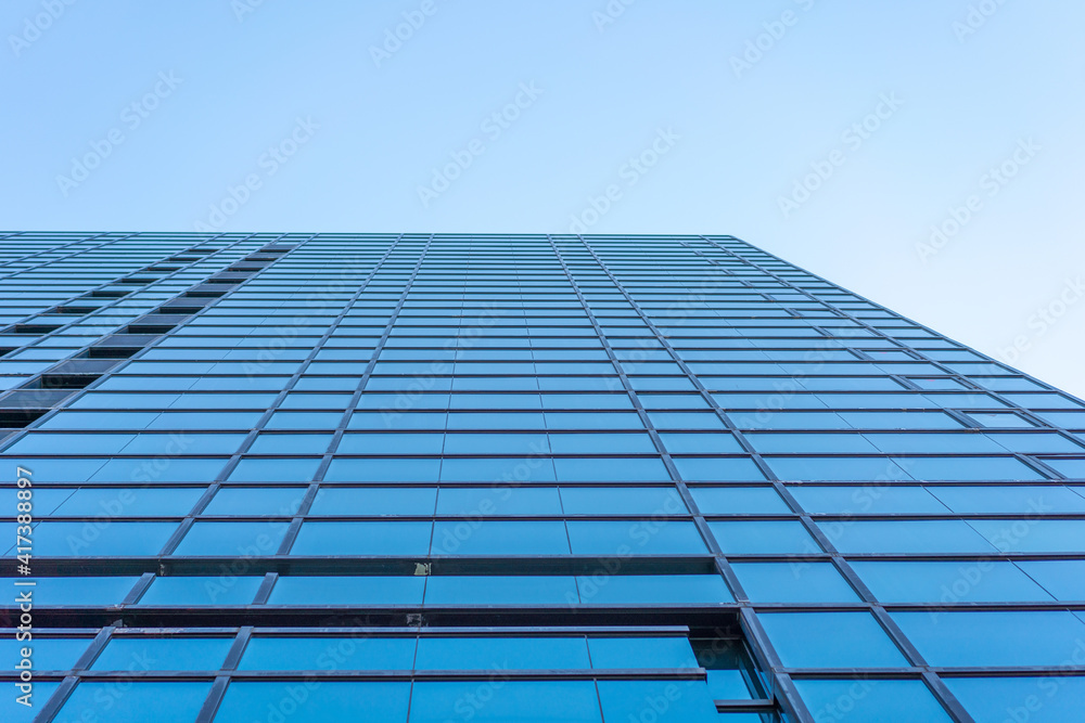 underside panoramic and perspective view to steel blue glass high rise building skyscrapers, business concept of successful industrial architecture underside panoramic and perspective view to steel blue glass high rise building skyscrapers, business concept of successful industrial architecture