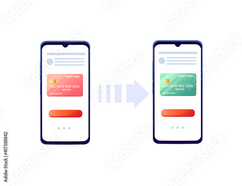 Money transaction mobile payments using smartphone banking app vector illustration on white background