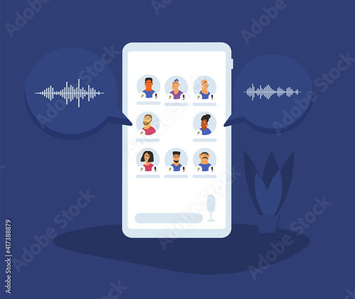 Social media networking app. Audio chat. Talking with friends with voice and phone. Online conference with different people.