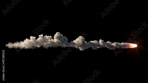 Meteor flies on the black background photo