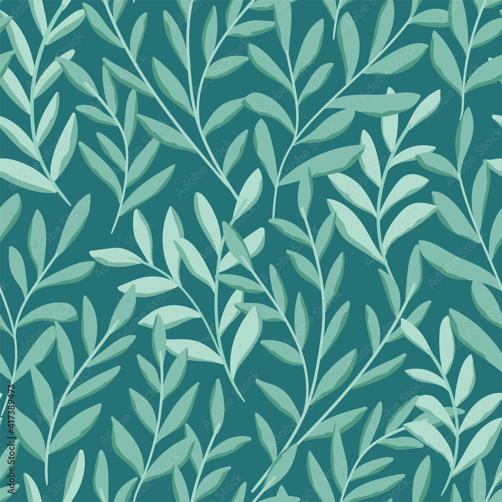 Fototapeta premium Floral vector seamless pattern. Delicate botanical wallpaper. Repeatable background with leaves.