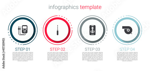 Set Multimeter, Screwdriver, Online car services and Automotive turbocharger. Business infographic template. Vector.