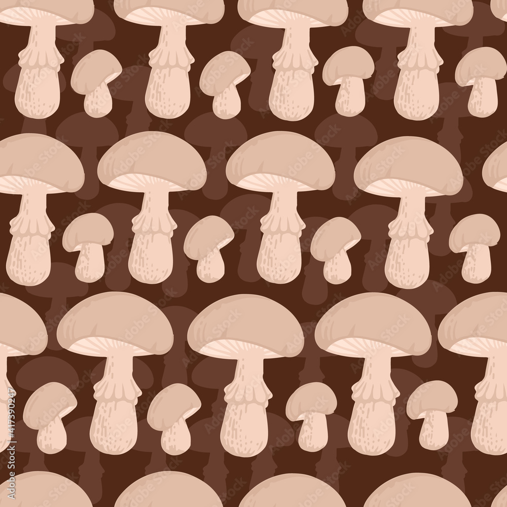 Seamless pattern white edible mushrooms vector illustration